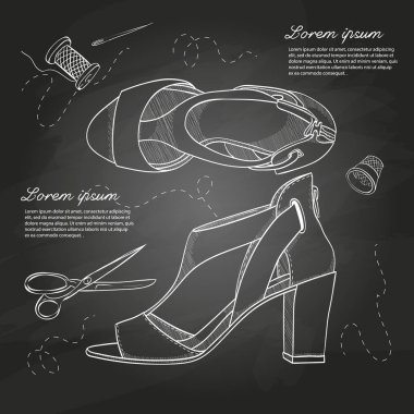 Vektör çizimi, Bayan sandalet orta topuk tebeşir tahtası üzerinde