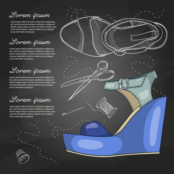 Vektör çizim bayan sandalet kama tebeşir tahtası üzerinde