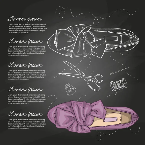 Boceto Vectorial Pisos Ballet Cuero Para Mujer Color Con Nudo — Vector