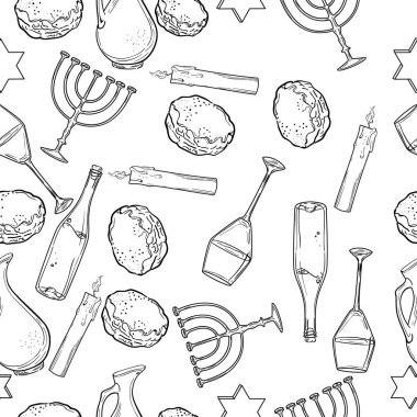 Seamless pattern with Hanukkah symbols. Vector illustration, EPS 10 clipart