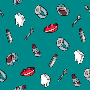 Stomatology düz anahat izometrik desen. Stomatology tıbbi bakım farklı aşamalarında.