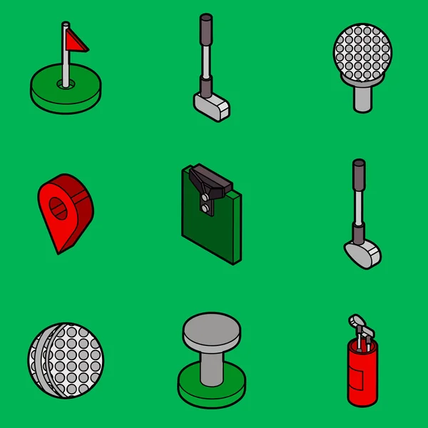 Conjunto Isométrico Esquema Plano Golf Incluye Iconos Como Una Pelota — Vector de stock