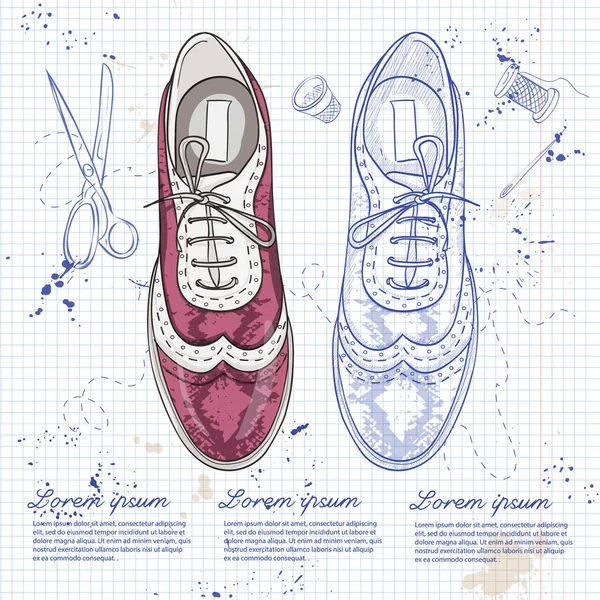 Boceto Vectorial Piel Reptil Para Mujer Oxfords Una Página Cuaderno — Vector de stock