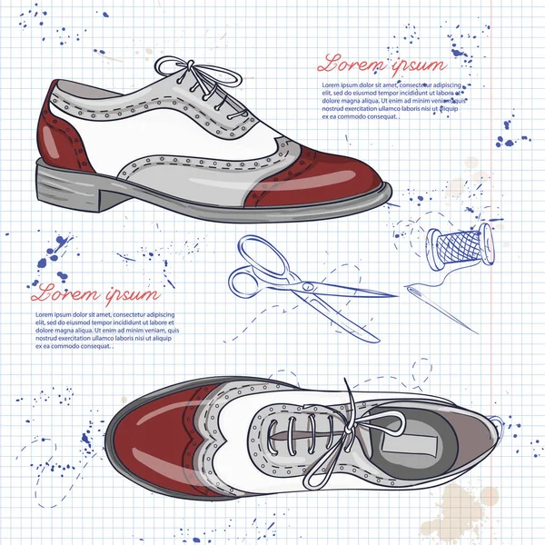 Sketch vektör, kadın üç renk deri oxfords defter sayfasına renk