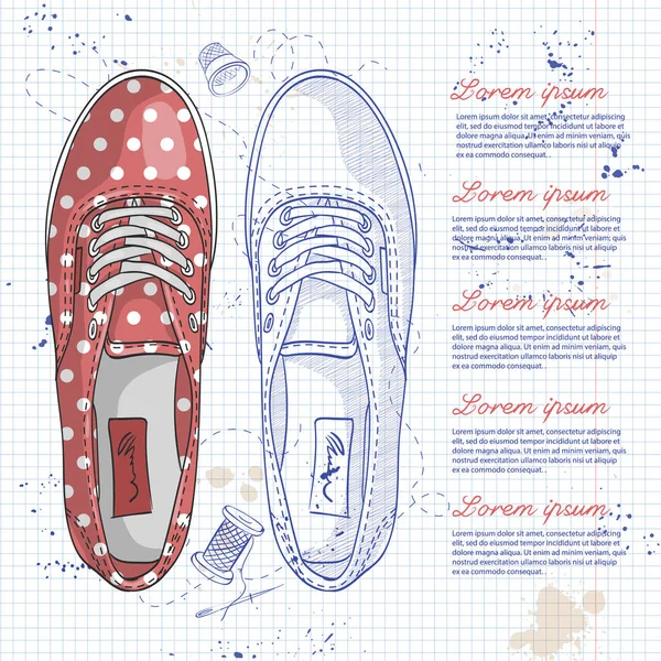 Boceto Vectorial Zapatillas Polka Para Mujer Color Una Página Cuaderno — Vector de stock