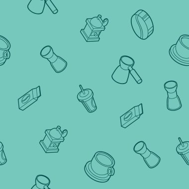 Kahve anahat izometrik desen. Kahve tasarım. Vektör çizim, Eps 10