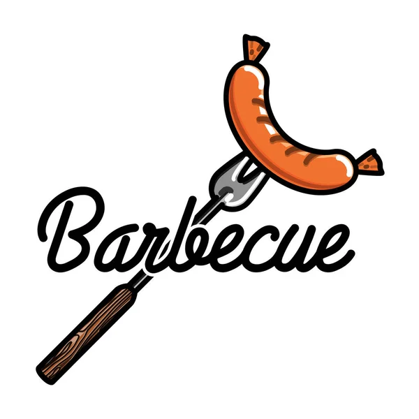 Color Vintage Emblema Barbacoa Logo Del Restaurante Grill Ilustración Vectorial — Archivo Imágenes Vectoriales