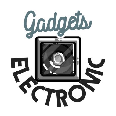 Renk vintage elektronik becerikli alet amblemi. Vektör çizim, Eps 10