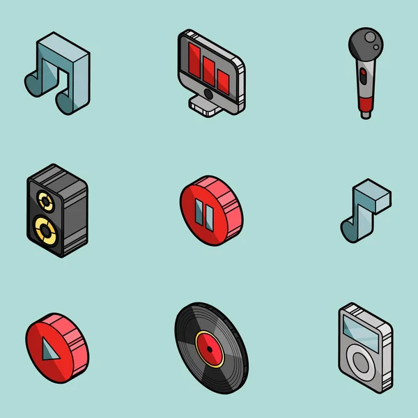 Esquema Del Color Música Iconos Isométricos Ilustración Vectorial Eps — Archivo Imágenes Vectoriales