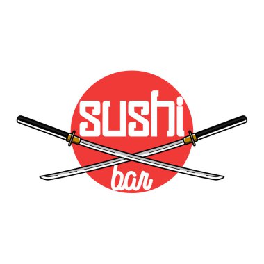 Renk vintage suşi amblemi. Sushi Bar. Vektör çizim, Eps 10