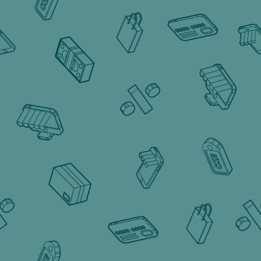 Renkli anahat izometrik desen alışveriş. Vektör çizim, Eps 10