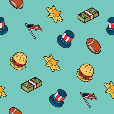 Amerika renk anahat izometrik desen. Vektör çizim, Eps 10