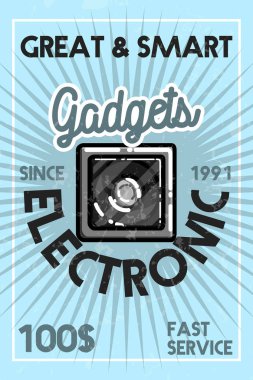 Renk vintage elektronik becerikli alet afiş. Vektör çizim, Eps 10