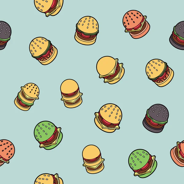 Burger Anahat Izometrik Desen Renk Fast Food Tasarım Icons Set — Stok Vektör