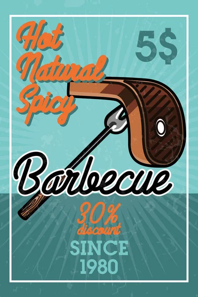 Banner Barbacoa Vintage Color Logo Del Restaurante Grill Ilustración Vectorial — Archivo Imágenes Vectoriales