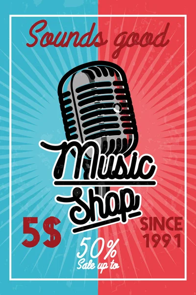Färg Vintage Music Shop Banner För Användningen Musikaffär Rekord Studio — Stock vektor