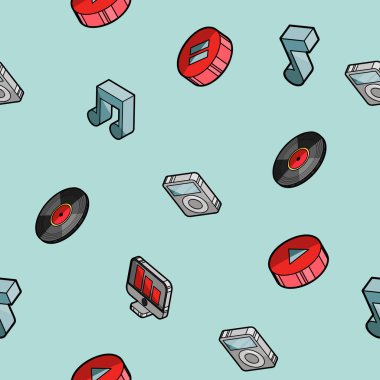 Müzik renk anahat izometrik desen. Vektör çizim, Eps 10