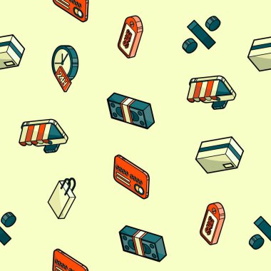 Renkli anahat izometrik desen alışveriş. Vektör çizim, Eps 10