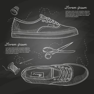 Vektör salon takımları, el çizilmiş kroki, Bayan oxfords tebeşir tahtası