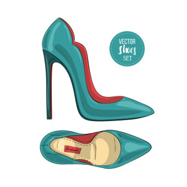 Vektör renk Bayan stiletto rugan pompalar