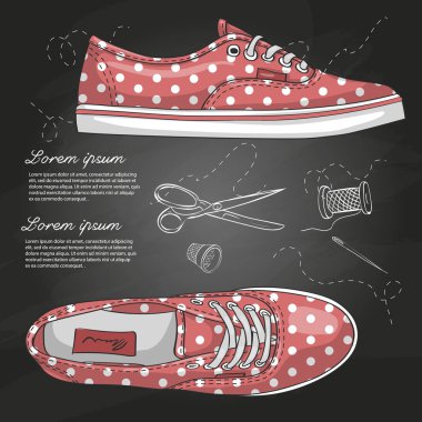 Vektör çizimi, polka-off renk Bayan spor ayakkabı tebeşir tahtası