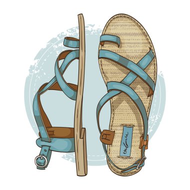 İki renk bayan sandalet bambu ayakkabı astarı ile vektör
