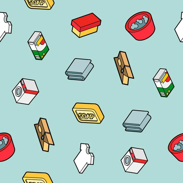 Çamaşırhane düz anahat izometrik desen. Vektör çizim, Eps 10