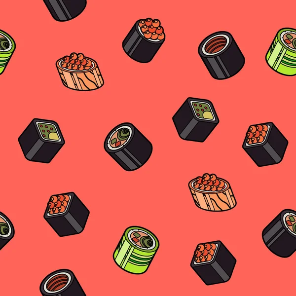 Sushi Plano Esboço Padrão Isomérico Ilustração Vetorial Eps — Vetor de Stock