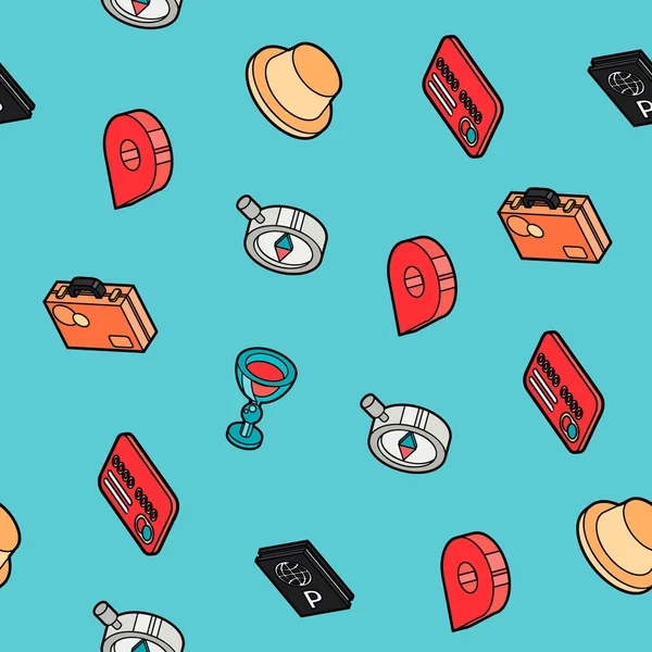 Renkli anahat izometrik desen seyahat. Vektör çizim, Eps 10