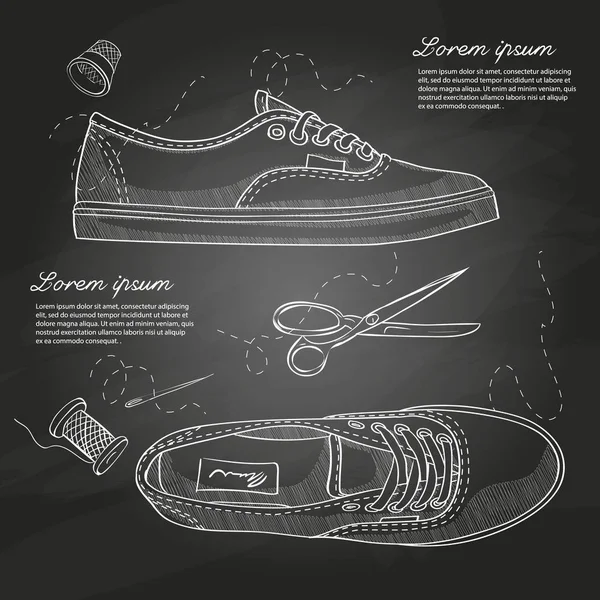 Vektör salon takımları, el çizilmiş kroki, Bayan oxfords tebeşir tahtası