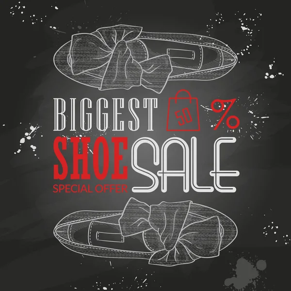 Vektör plakası, en büyük ayakkabı satışı, el çizilmiş Bayan bale daireler ile düğüm kroki tebeşir tahtası