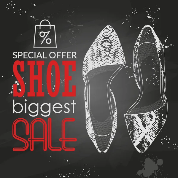 Vektör plakası, en büyük satış ayakkabı, elle çizilmiş sivri ayak bale daireler bir tebeşir tahtaya kroki