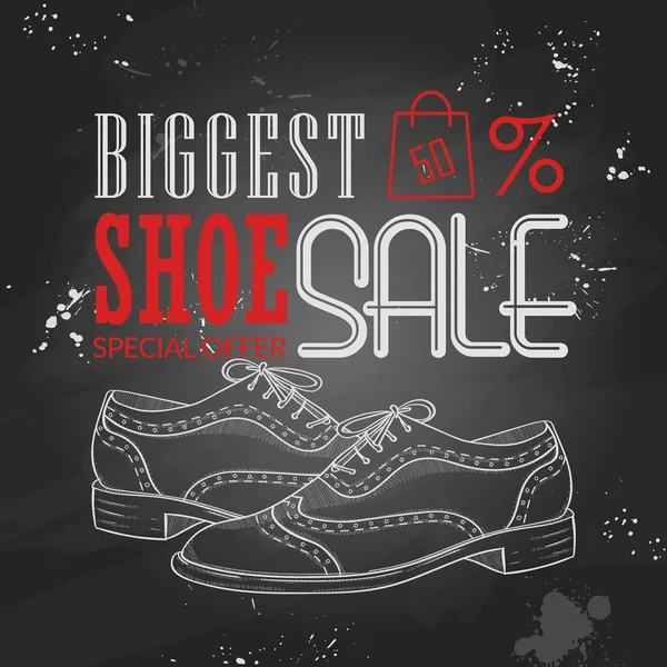 Vektör plakası, en büyük ayakkabı satışı, el çizilmiş Bayan oxfords tebeşir tahtaya kroki