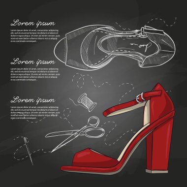 Sketch vektör ve bayan topuklu sandalet tebeşir tahtası renk