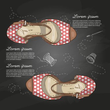 Vektör renk Bayan benekli yüksek topuklu sandalet tebeşir tahtası