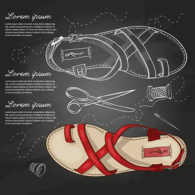 Vektör çizim rengi Bayan deri sandalet tebeşir tahtası