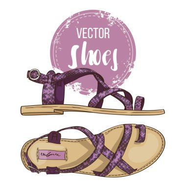 Vektör sürüngen deri sandalet Bayan renk. Vektör çizim, Eps 10