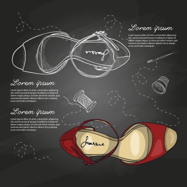 Kroki ve renk Bayan stilettos ince ayak bileği kayış tebeşir tahtası ile vektör