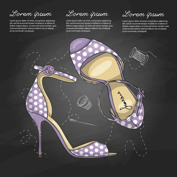 İnce ayak bileği kayış tebeşir tahtası ile vektör renk Bayan benekli sandaletler