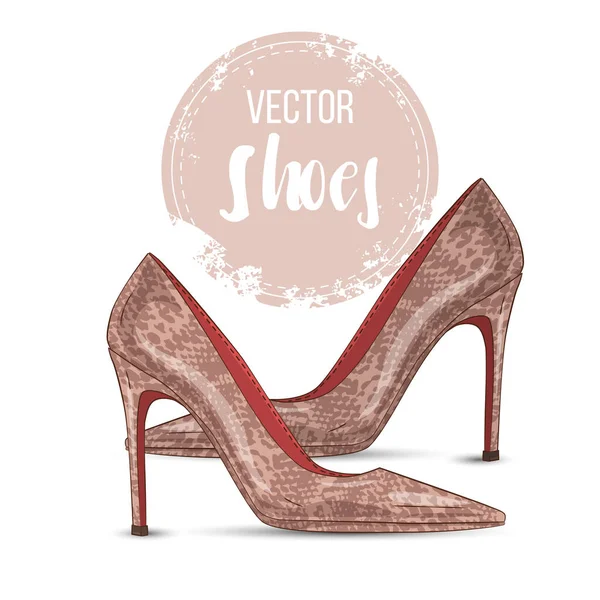 Couleur Vectorielle Femmes Reptile Cuir Bout Pointu Stilettos Vue Face — Image vectorielle