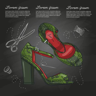 Vektör renk Bayan sürüngen deri yüksek topuklu sandalet tebeşir tahtası