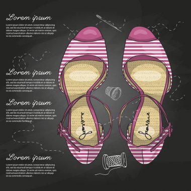 Vektör renk çizgili bayan sandalet stiletto topuk tebeşir tahtası ile