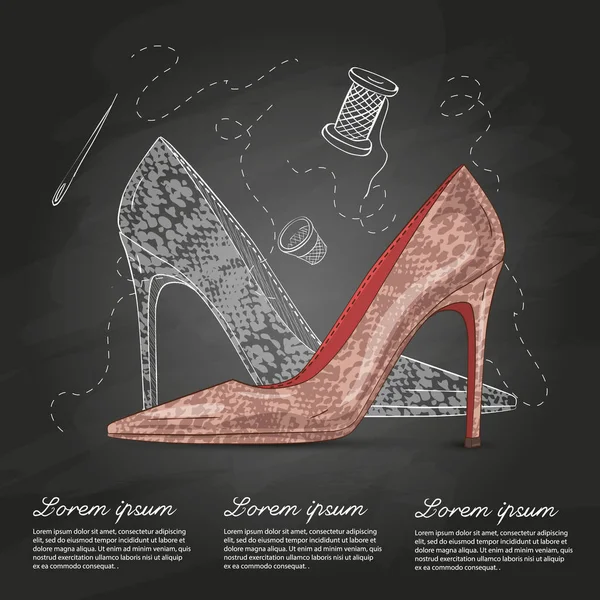 Vektör çizim rengi Bayan sürüngen deri stilettos tebeşir tahtası
