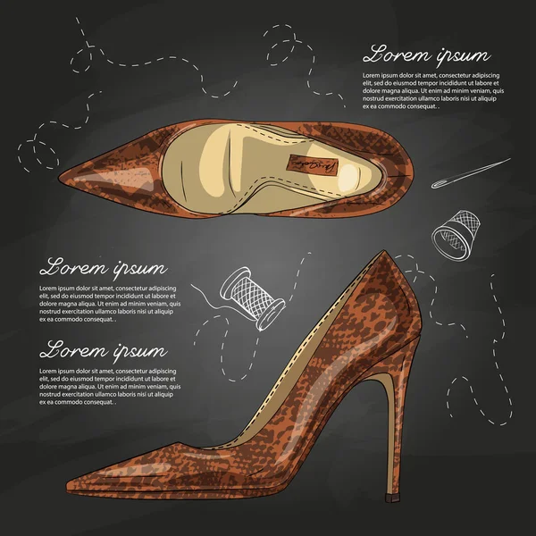 Vektör çizim rengi Bayan sürüngen deri ayak stilettos bir tebeşir tahtaya çekti.