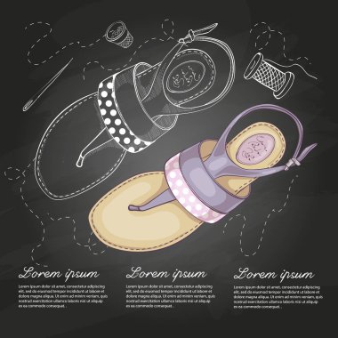 Vektör çizim renk Bayan t-kayış sandalet tebeşir tahtası