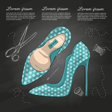 Vektör çizimi kadın benekli stiletto pompalar tebeşir tahtası