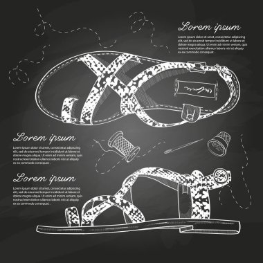 Vektör çizim kadın sürüngen deri sandalet tebeşir tahtası