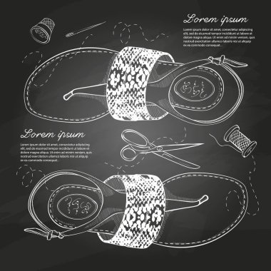 Vektör çizim sürüngen deri öğeleri tebeşir tahtası ile kadın t-kayış sandaletler