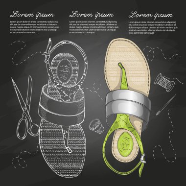 Vektör çizim kadın t-kayış Sandalet gümüş tebeşir tahtası ile