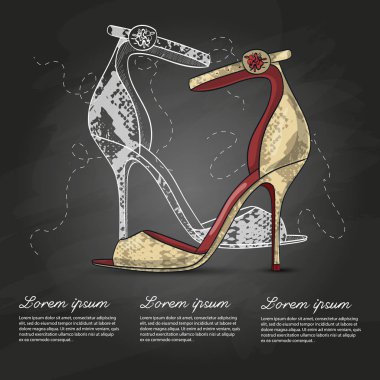 Vektör kadın sürüngen deri sandalet ince ayak bileği kayış tebeşir tahtası ile